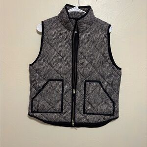 J.Crew Herringbone Quilted Down Puffer Vest Navy Cream Large Zip Front